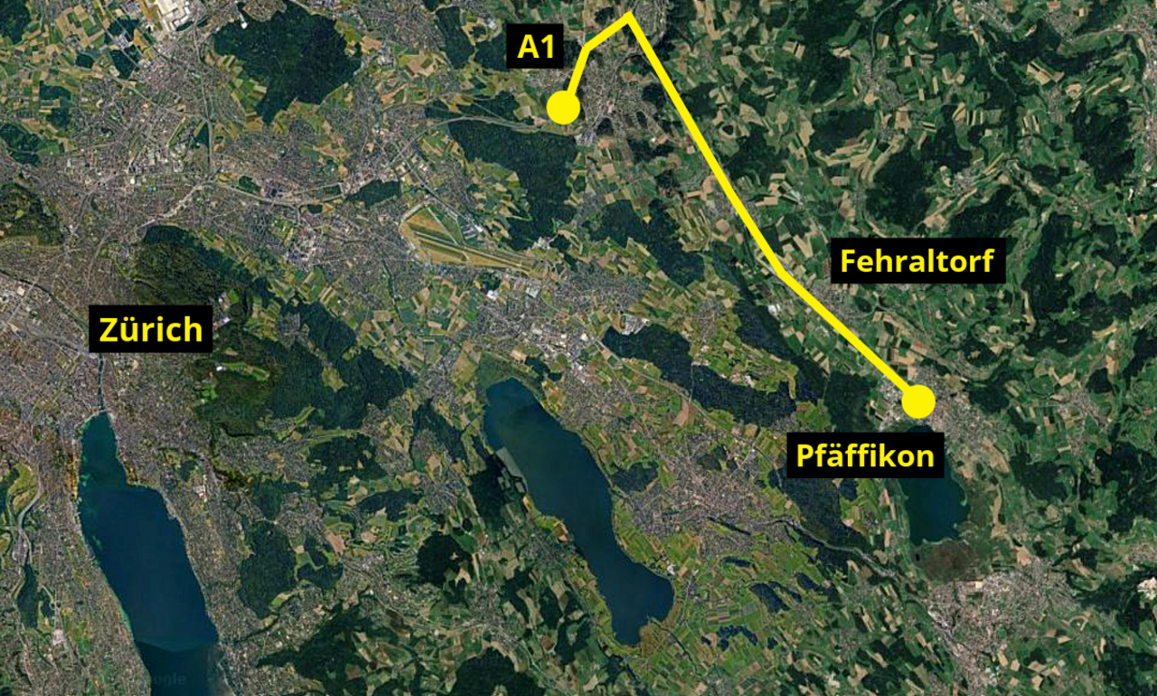 Auf der gelb markierten Strecke verfolgt die Polizei den Frührentner. Grafik: STREETLIFE, Google maps
