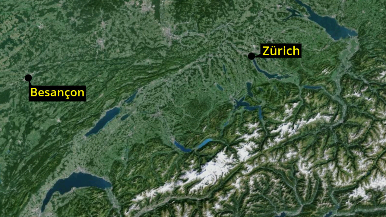 Die Beschuldigten flüchteten nach dem Diebstahl in die französische Stadt Besançon. Die Frau und der Mann sind französische Staatsbürger. Grafik: STREETLIFE / Google Maps