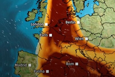 Das Satellitenbild zeigt die Saharastaub-Wolke über Europa. Betroffen ist auch die Schweiz. Bild: ©The Weather Channel