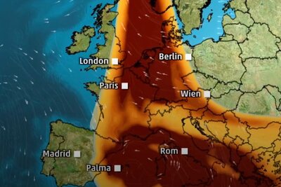 Das Satellitenbild zeigt die Saharastaub-Wolke über Europa. Betroffen ist auch die Schweiz. Bild: ©The Weather Channel