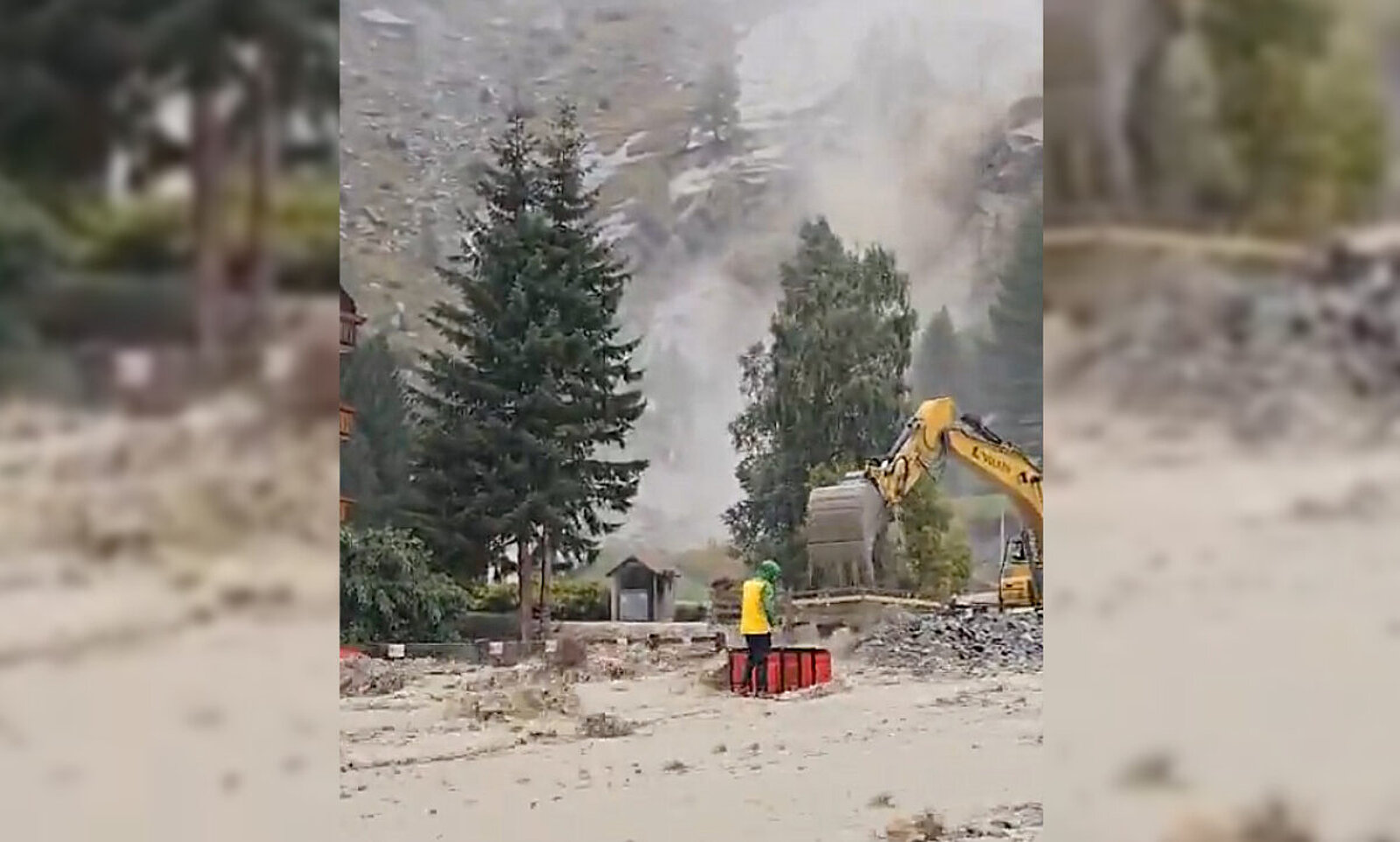 Überschwemmungen im Saastal. Bild: Twitter/Saastal Magnifique Saas-Fee - Wallis