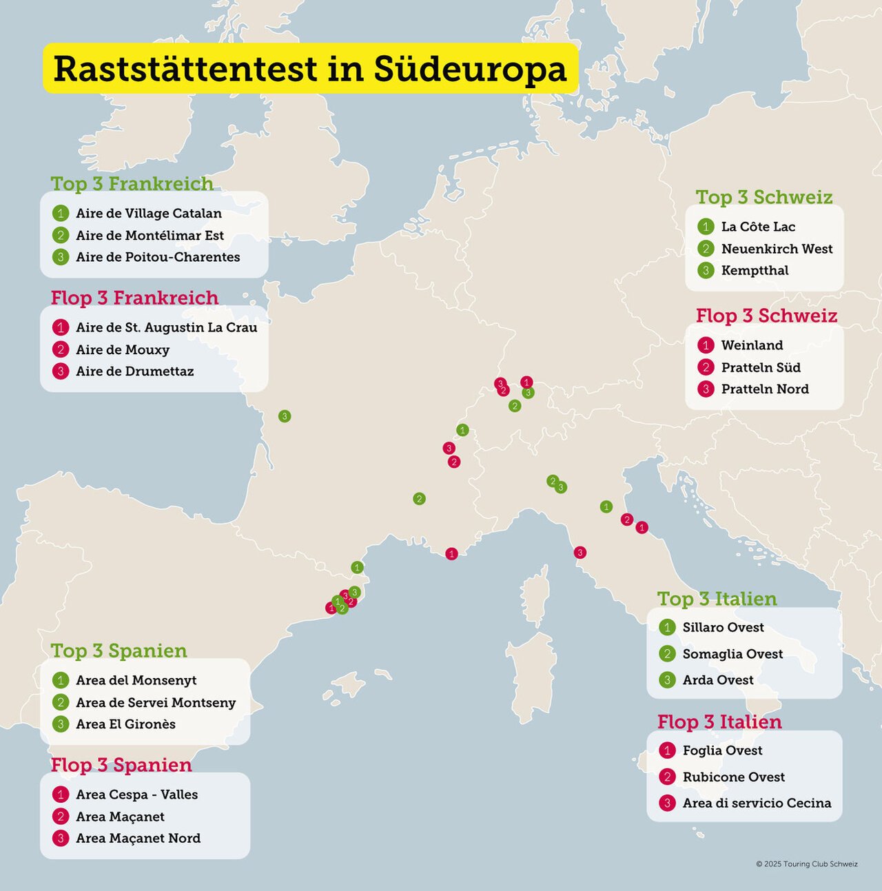 Übersicht über Raststätten in Südeuropa