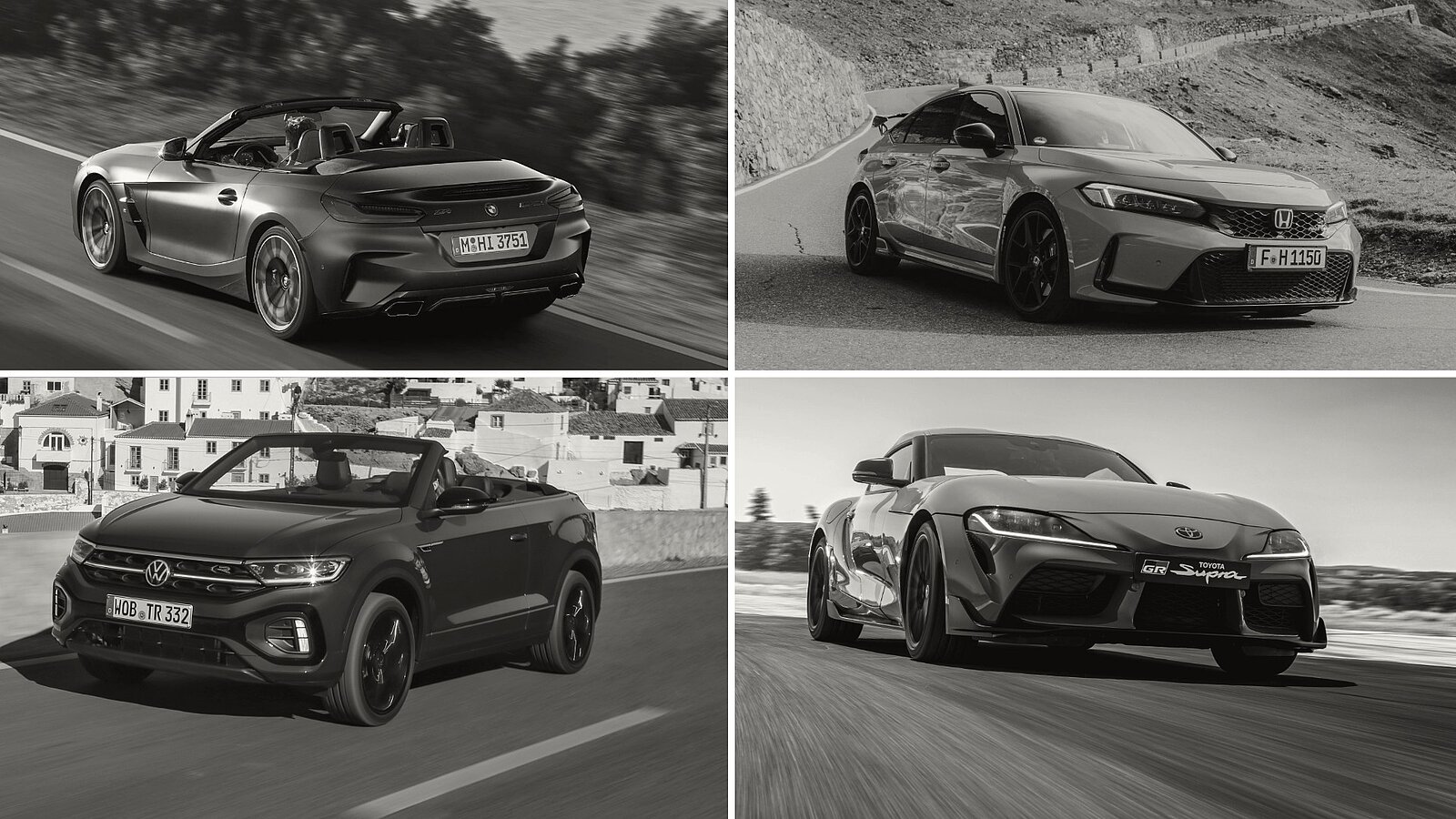 BMW Z4, Honda Civic Type R, VW T-Roc Cabrio, Toyota Supra