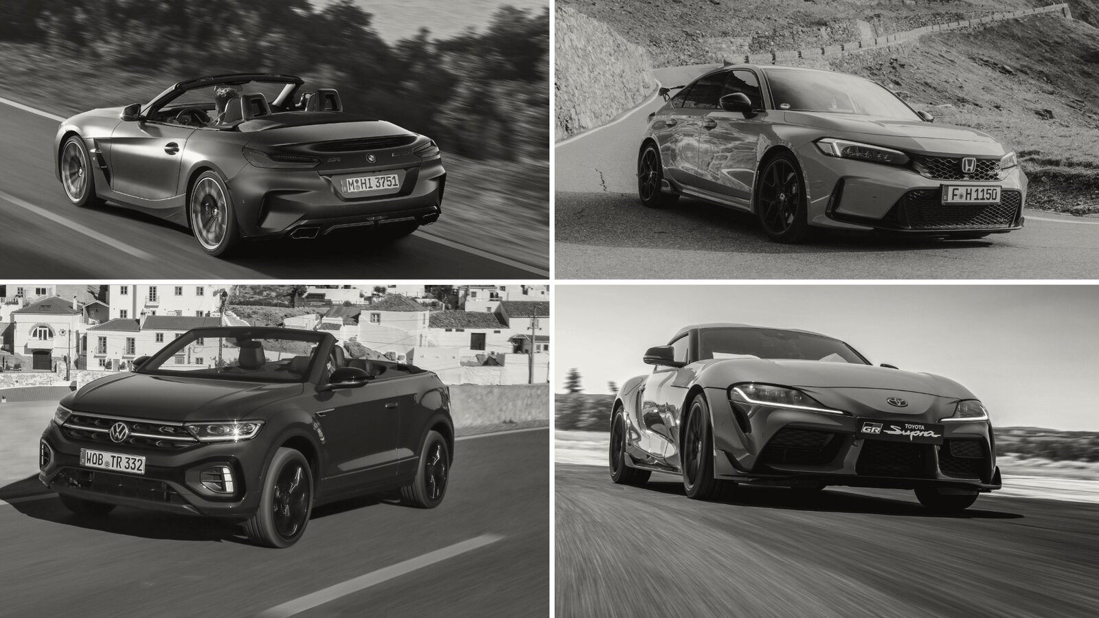 BMW Z4, Honda Civic Type R, VW T-Roc Cabrio, Toyota Supra