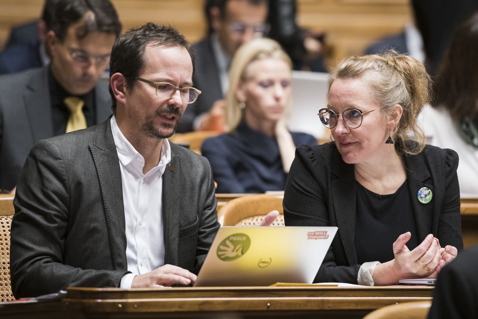 Sie sind die grossen Verlierer der Wahlen: Balthasar Glättli, Parteipräsident Grüne, und Aline Trede, Fraktionspräsidentin Grüne.