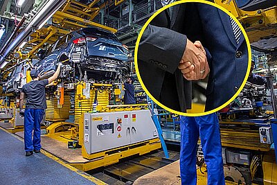 Ein Handschlag, der die Kooperation zwischen Ford Europa und der Geely-Gruppe im Werk in Valencia besiegelt. Bilder: fromtheroad.ford.com