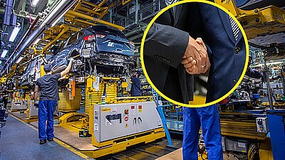 Ein Handschlag, der die Kooperation zwischen Ford Europa und der Geely-Gruppe im Werk in Valencia besiegelt. Bilder: fromtheroad.ford.com