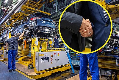Ein Handschlag, der die Kooperation zwischen Ford Europa und der Geely-Gruppe im Werk in Valencia besiegelt. Bilder: fromtheroad.ford.com