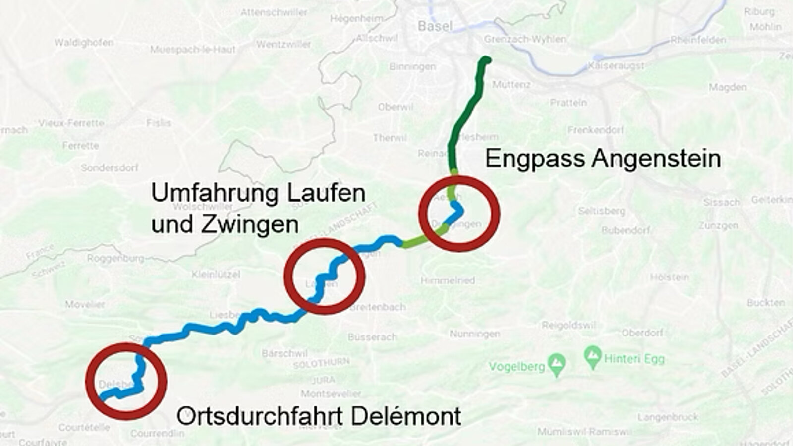 Karte der N18 mit ihren Problemstellen