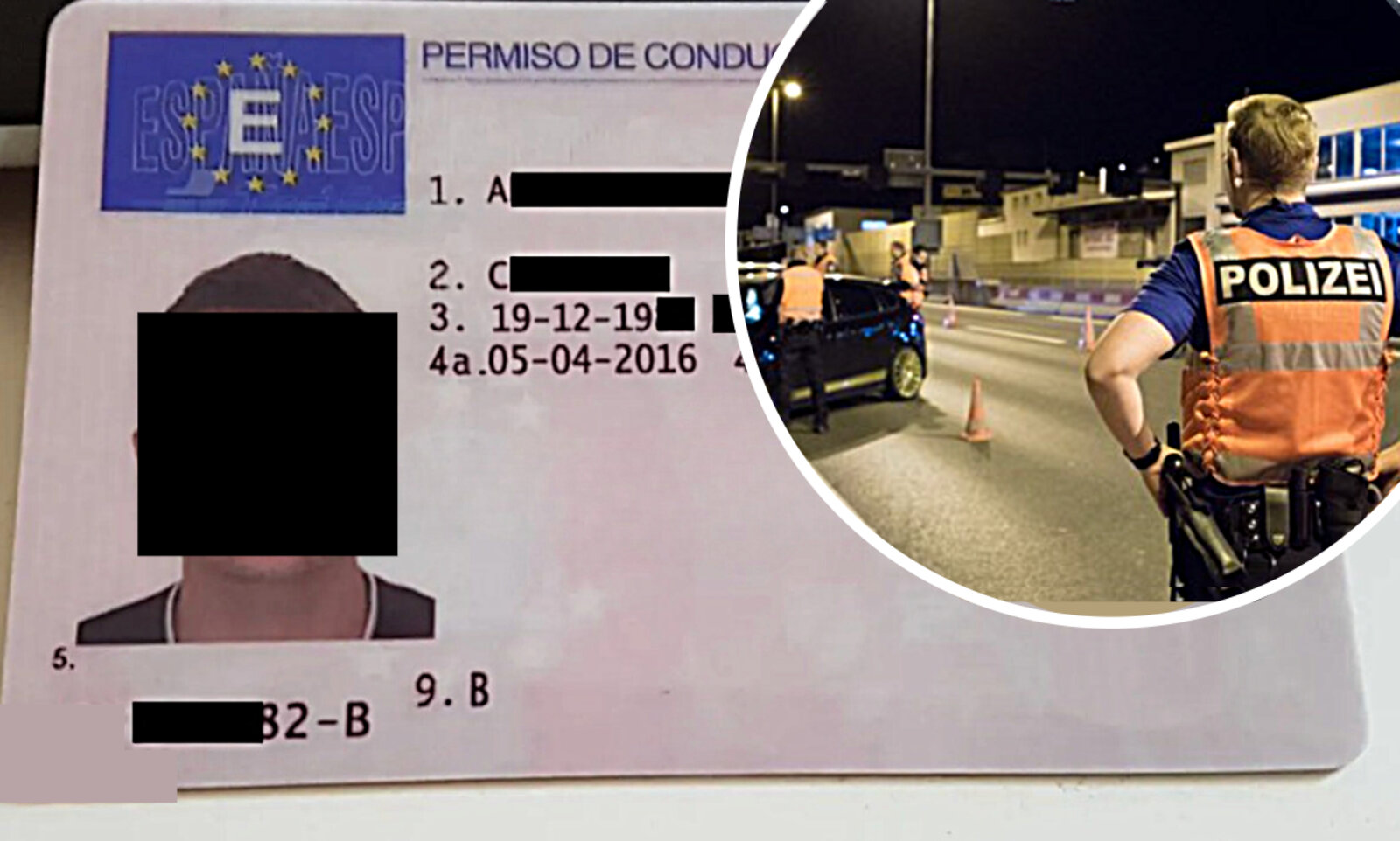 Bei einer Polizeikontrolle in Winterthur präsentierte der 28-jährige Dachdecker einen gefälschten spanischen Führerausweis. Bildmontage Symbolbild: STREETLiFE, Polizei Luzern