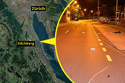 Der Unfall ereignete sich auf der Seestrasse in Kilchberg ZH. Bild: Kantonspolizei Zürich, Google Maps