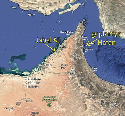 Karte mit den Standorten der UAE Hafen