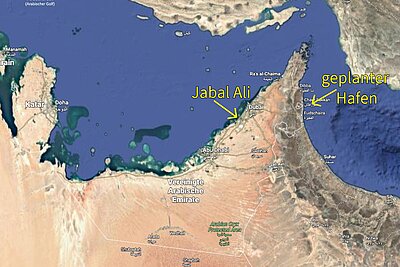 Karte mit den Standorten der UAE Hafen