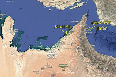 Karte mit den Standorten der UAE Hafen