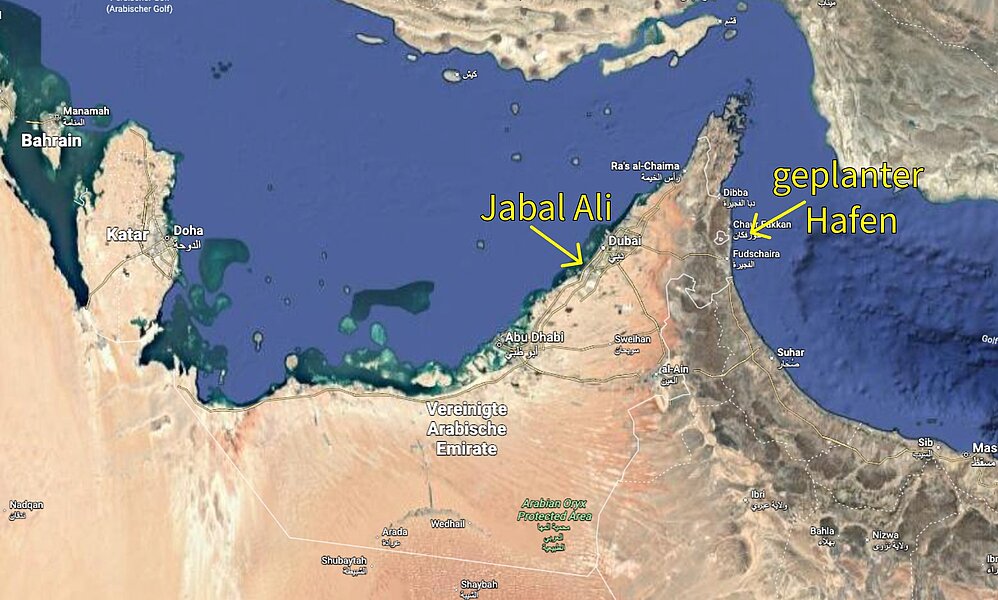 Karte mit den Standorten der UAE Hafen