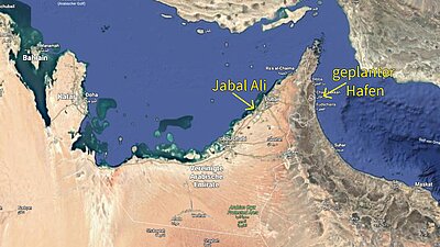 Karte mit den Standorten der UAE Hafen