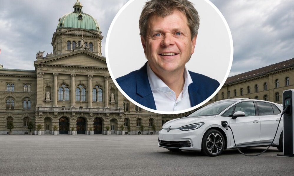Jürg Grossen, GLP-Nationalrat, fordert Massnahmen für eine bessere regulierung des Occasion-E-Auto-Markts. Bild: parlament.ch, KI generiert