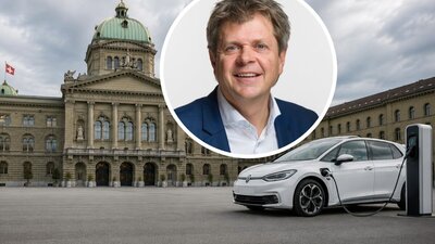 Jürg Grossen, GLP-Nationalrat, fordert Massnahmen für eine bessere regulierung des Occasion-E-Auto-Markts. Bild: parlament.ch, KI generiert