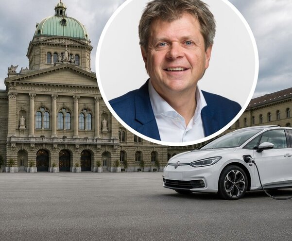 Jürg Grossen, GLP-Nationalrat, fordert Massnahmen für eine bessere regulierung des Occasion-E-Auto-Markts. Bild: parlament.ch, KI generiert