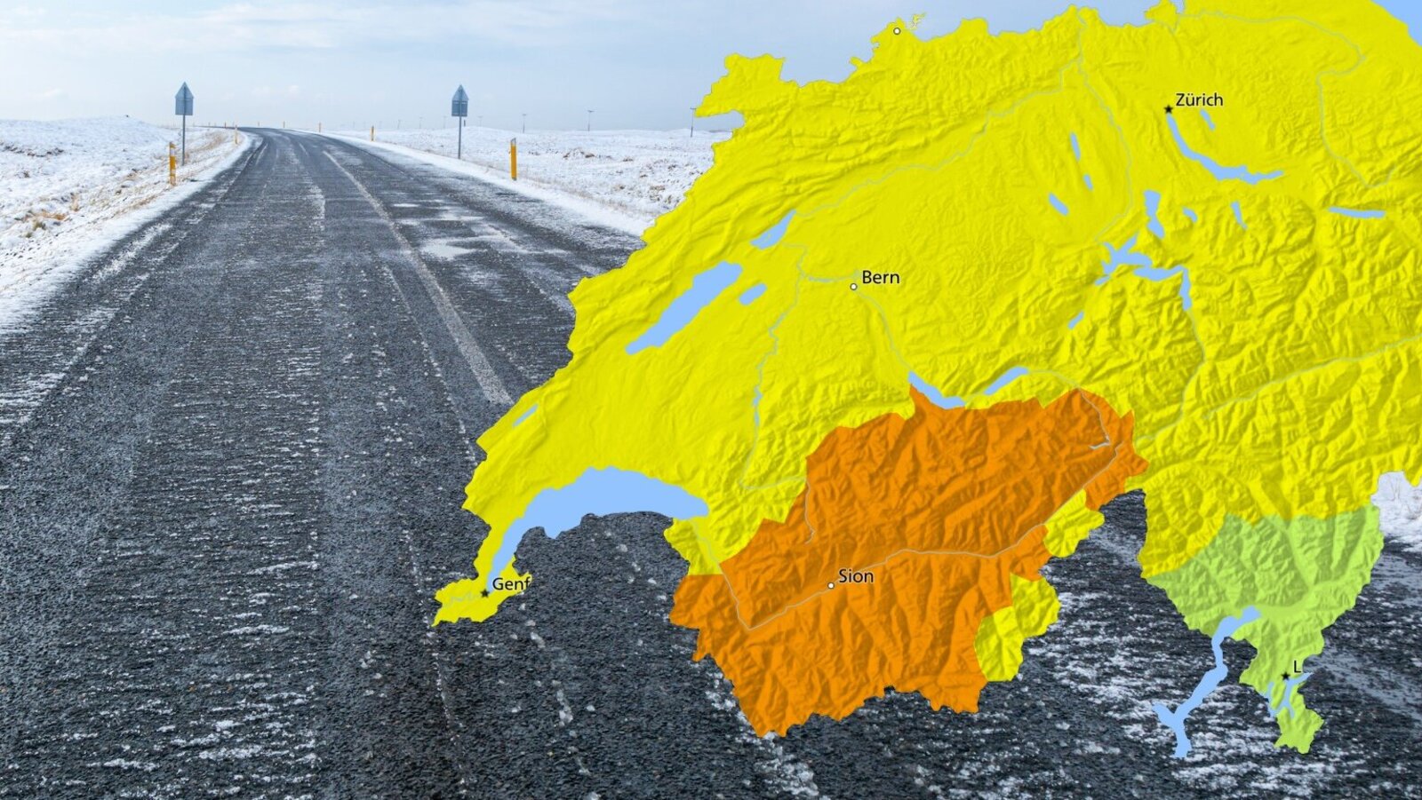 Der Bund warnt vor gefrierenden Strassen. Bild: Freepik, MeteoSchweiz