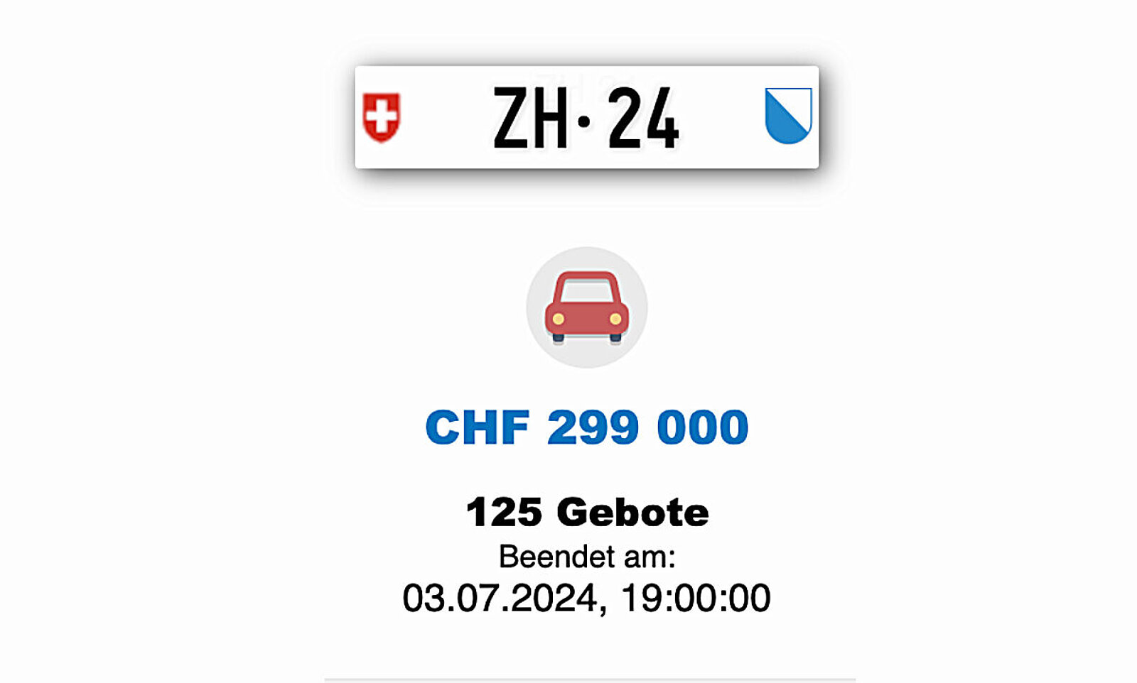 Die Auktion endete am Mittwochabend um 19 Uhr. Bild: Zürcher Strassenverkehrsamt