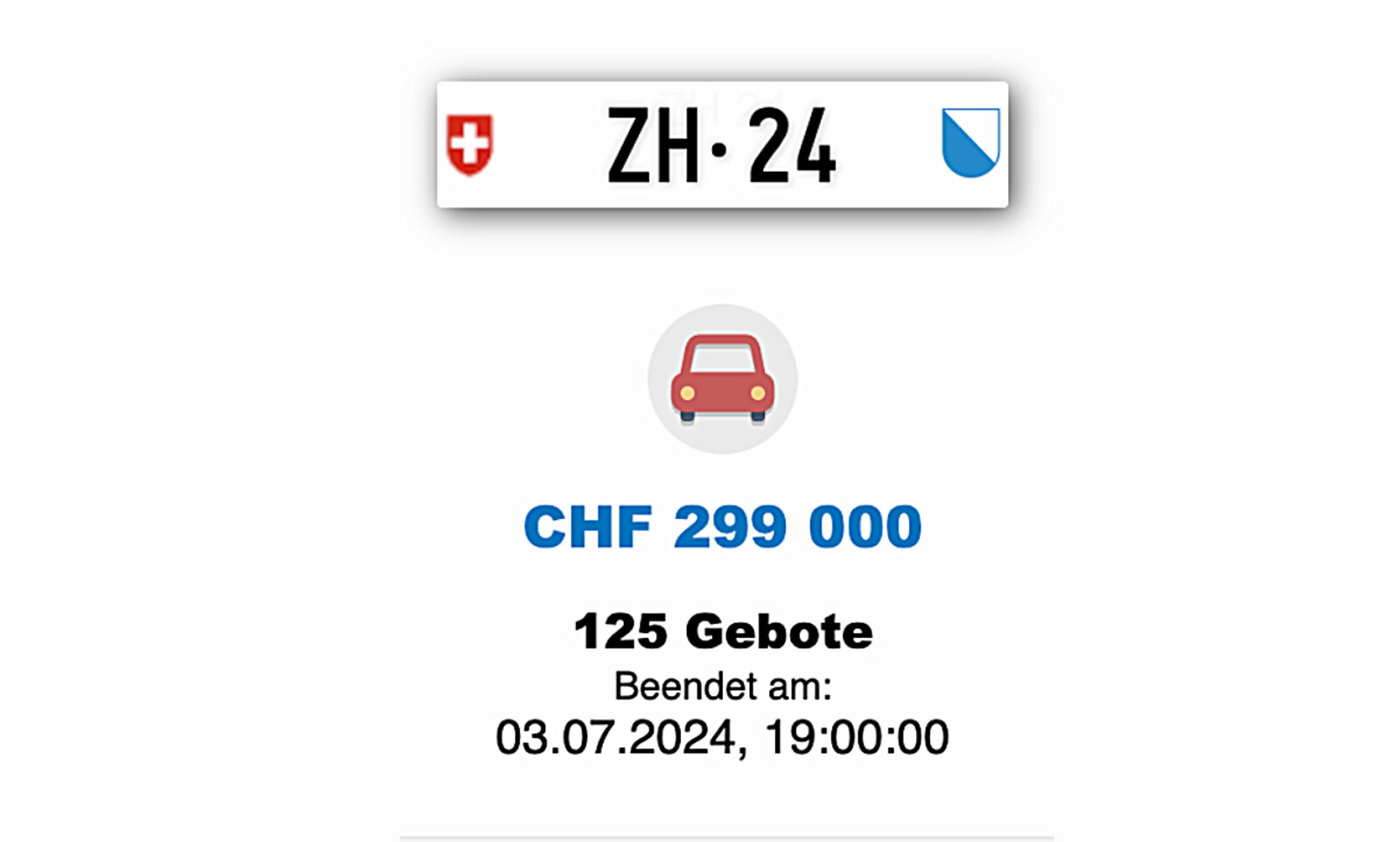 Die Auktion endete am Mittwochabend um 19 Uhr. Bild: Zürcher Strassenverkehrsamt