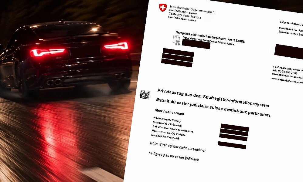 Wer rast und erwischt wird, muss mit einem Eintrag im Strafregister rechnen. Bild: Zvg, KI generiert