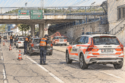 Skizze zu einer Polizeikontrolle in Schaffhausen