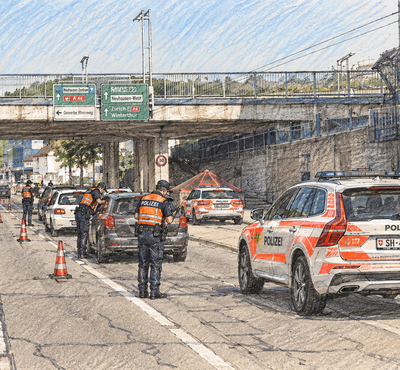 Skizze zu einer Polizeikontrolle in Schaffhausen