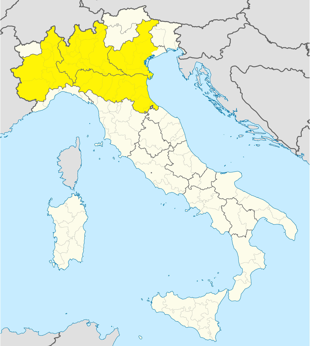 Karte mit den Region des Fahrverbots in Italien