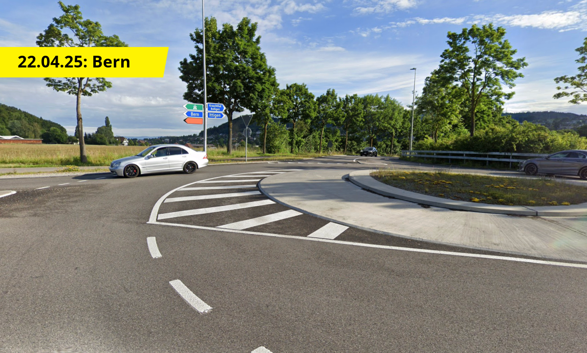 Knapp einen Monat zuvor, im April, verursachten Autodiebe in Bern bei einer Verfolgungsjagd mit der Polizei einen Selbstunfall. Auch hier stammten die Männer aus Frankreich. Sie sind 19 und 23 Jahre alt. Bild: Google Maps