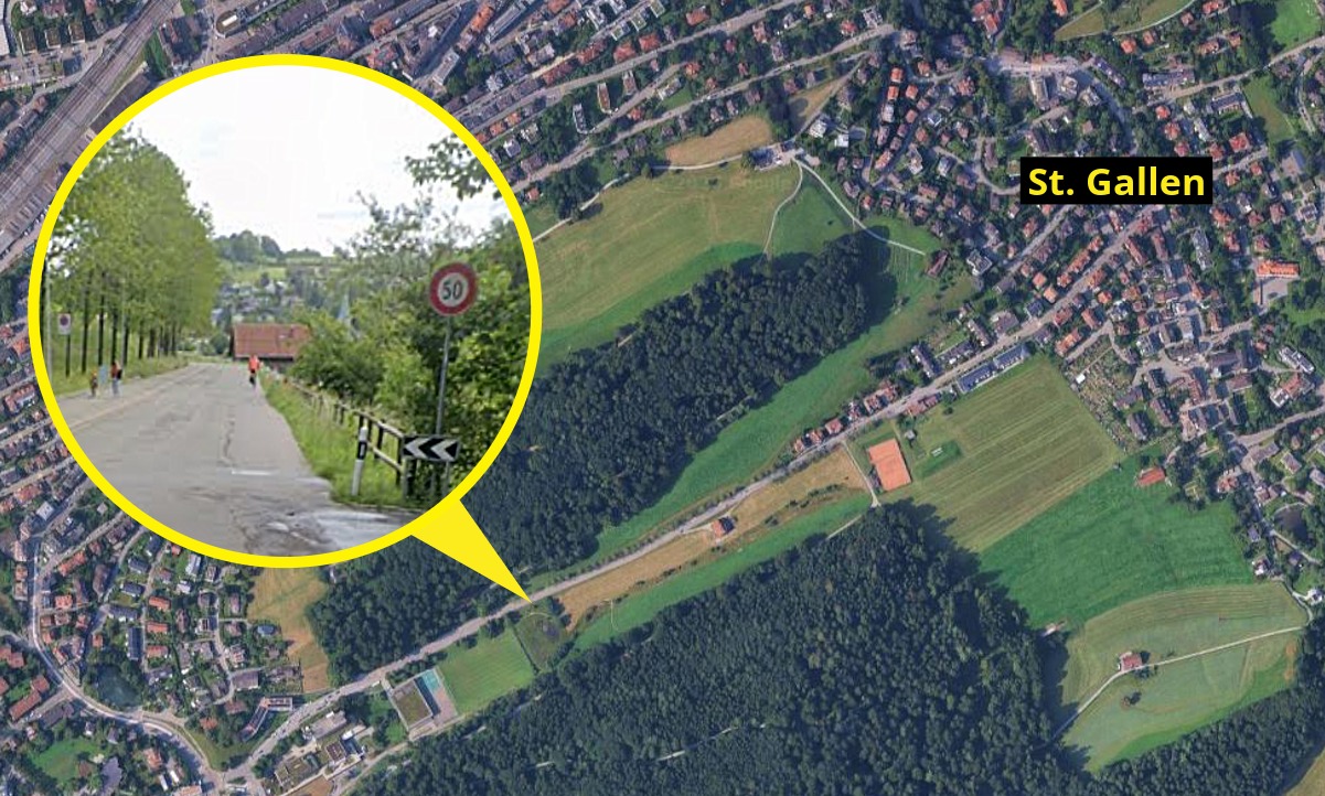23.9.2017: Auf dieser Strecke liegt die erlaubte Höchstgeschwindigkeit bei 50 km/h. Der Beschuldigte war mit 70 km/h zu schnell unterwegs. Bild: Google Maps, Street View