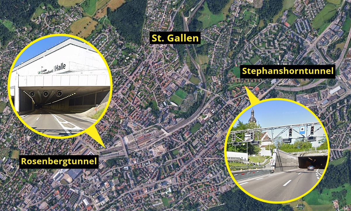 9.9.2017: Im Stephanshorntunnel bis zum Rosenbergtunnel in St. Gallen lieferte sich der Beschuldigte, in diesem Fall am Steuer eines BMWs, mit einem Bekannten ebenfalls ein Strassenrennen. Das Startzeichen war ein vereinbartes Hupsignal.