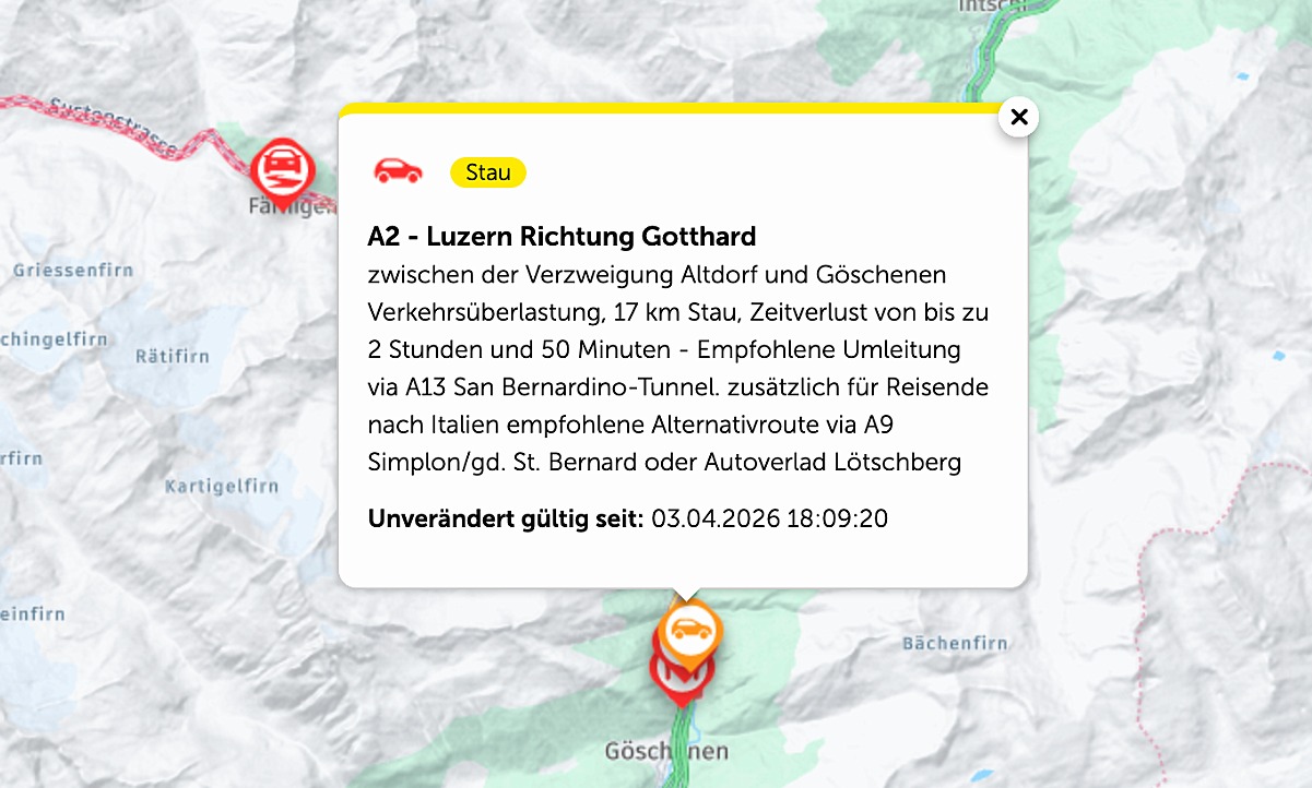 Am Abend ab 18 Uhr ging die Staulänge wieder zurück. Bild: Touring Club Schweiz TCS