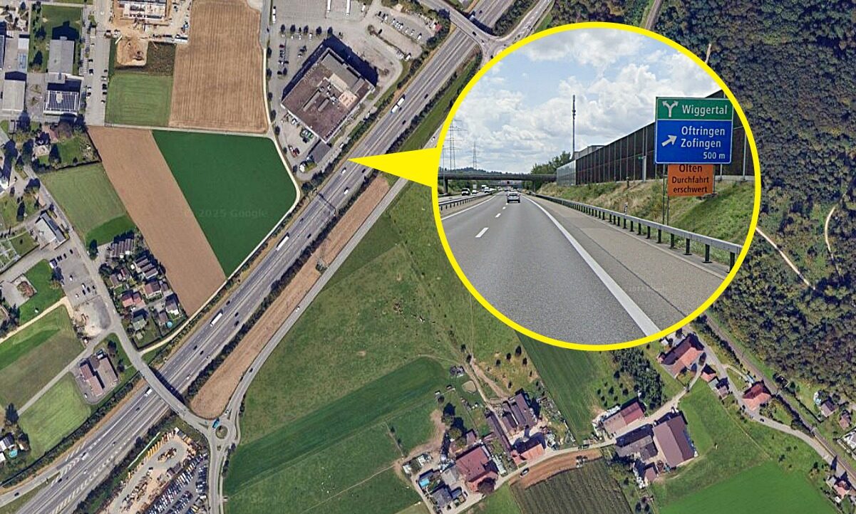 Der Vorfall ereignete sich auf der A1 in Fahrtrichtung Bern. Bild: Google Maps