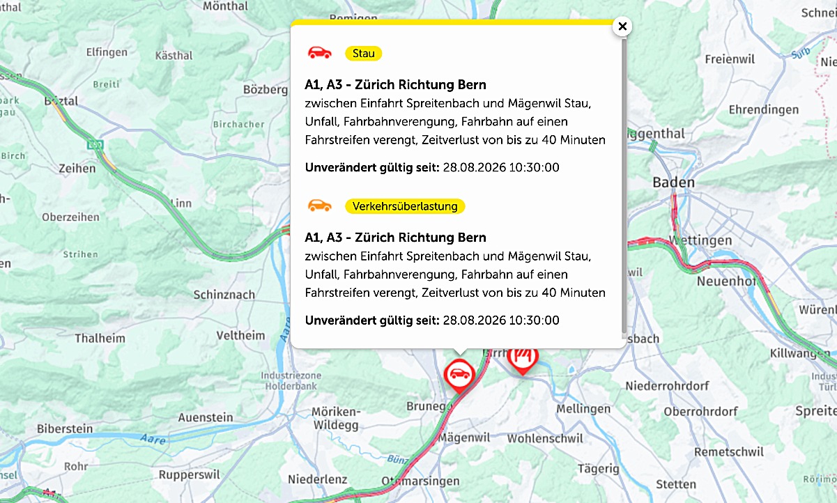 Der TCS meldete am Morgen eine Zeitverzögerung von 40 Minuten auf der A1. Bild: TCS