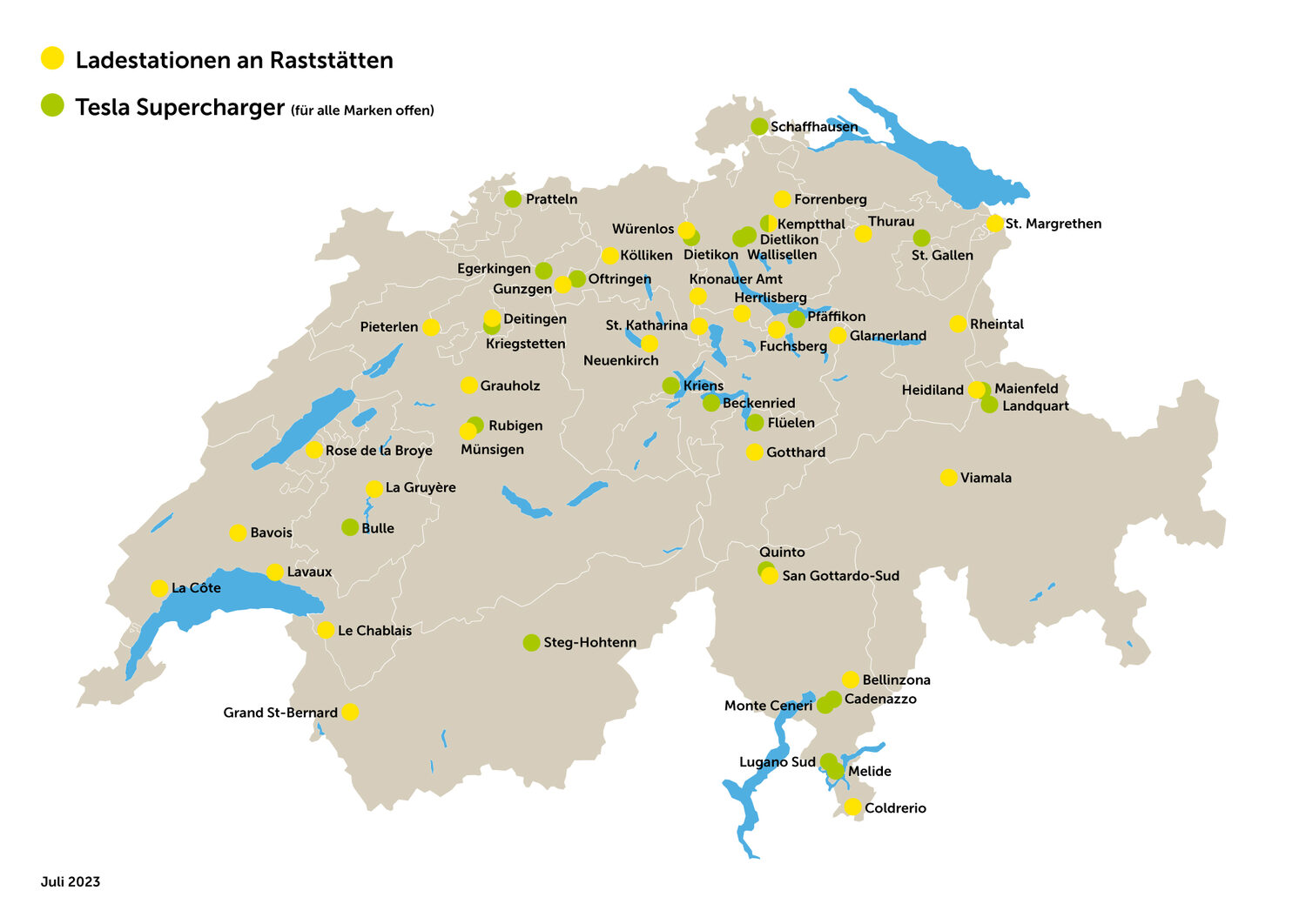 Übersicht der Autobahnraststätten mit mindestens einer öffentlichen Schnellladestation