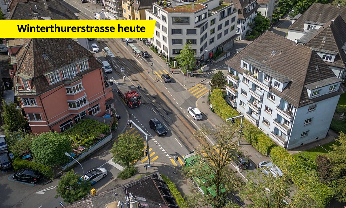 Die Winterthurerstrasse von oben betrachtet in ihrem heutigen Zustand. Bild: ETH