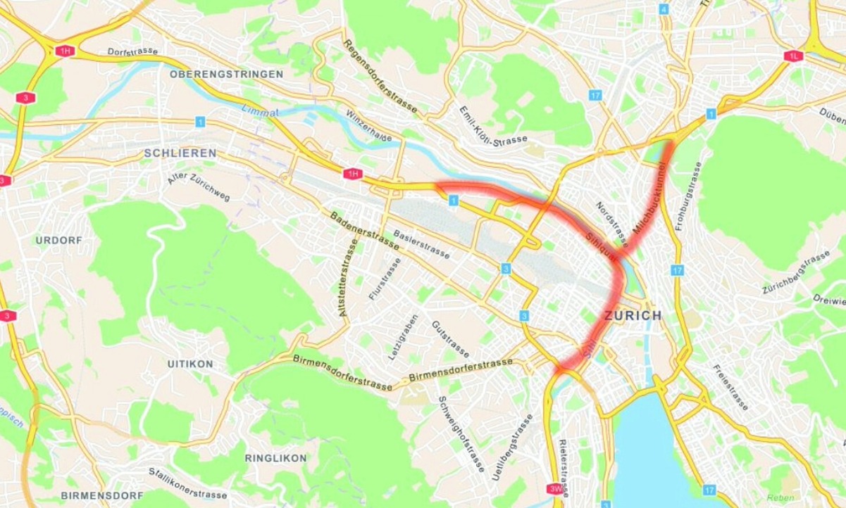 Das in den 1970er-Jahren geplante Projekt Y sah eine Verbindung der A1 und der A3 in der Stadt Zürich vor. Bild: ASTRA