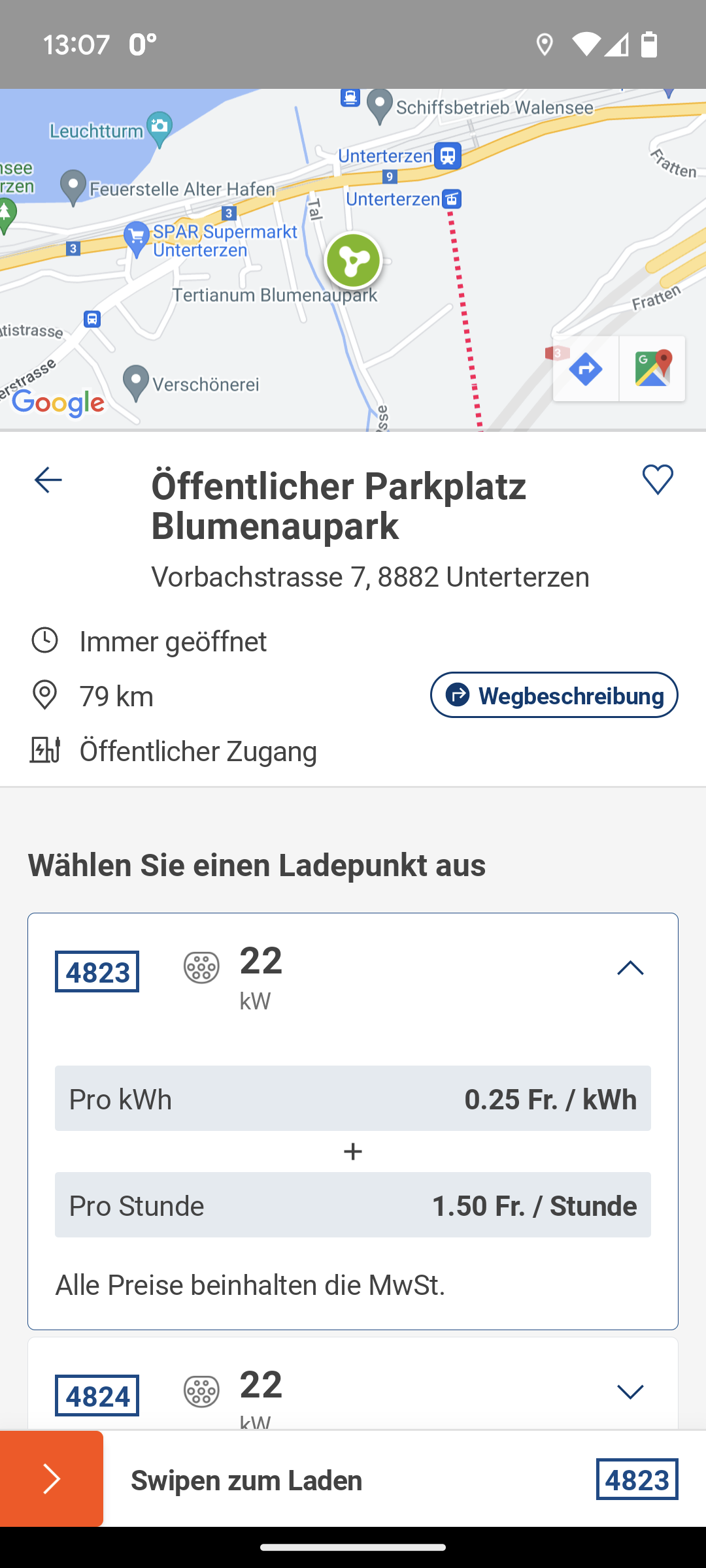 Screenshot Swisscharge App