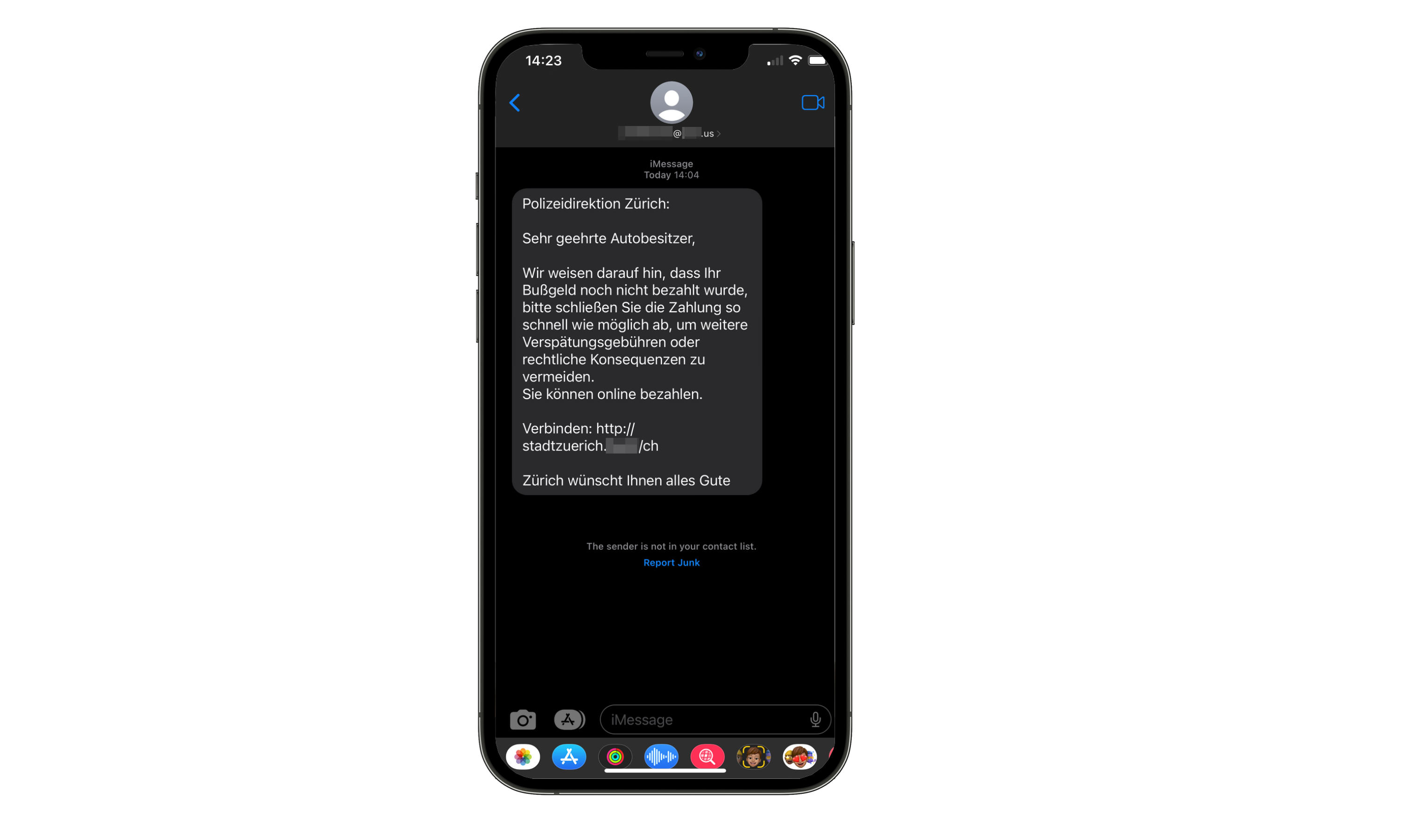 Screenshot einer Betrugs-SMS