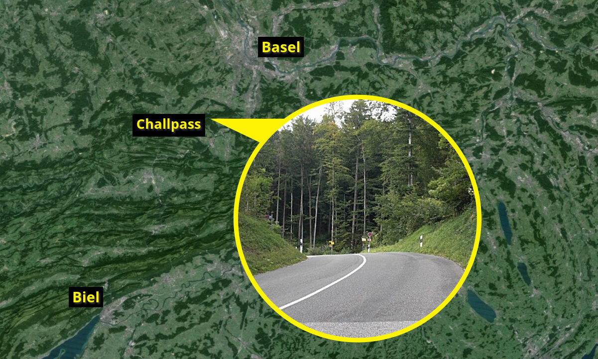 Aktuell testet der Bund einen Lärmblitzer auf dem Gemeindegebiet von Röschenz BL. Die Strecke, auf der die Anlage steht, führt auf den Challpass, eine beliebte Strecke für Motorradfahrer. Grafik: STREETLIFE