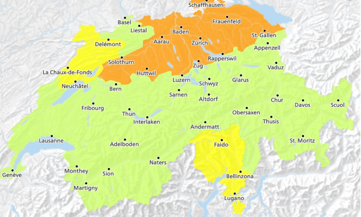 Unwetterkarte der Schweiz.