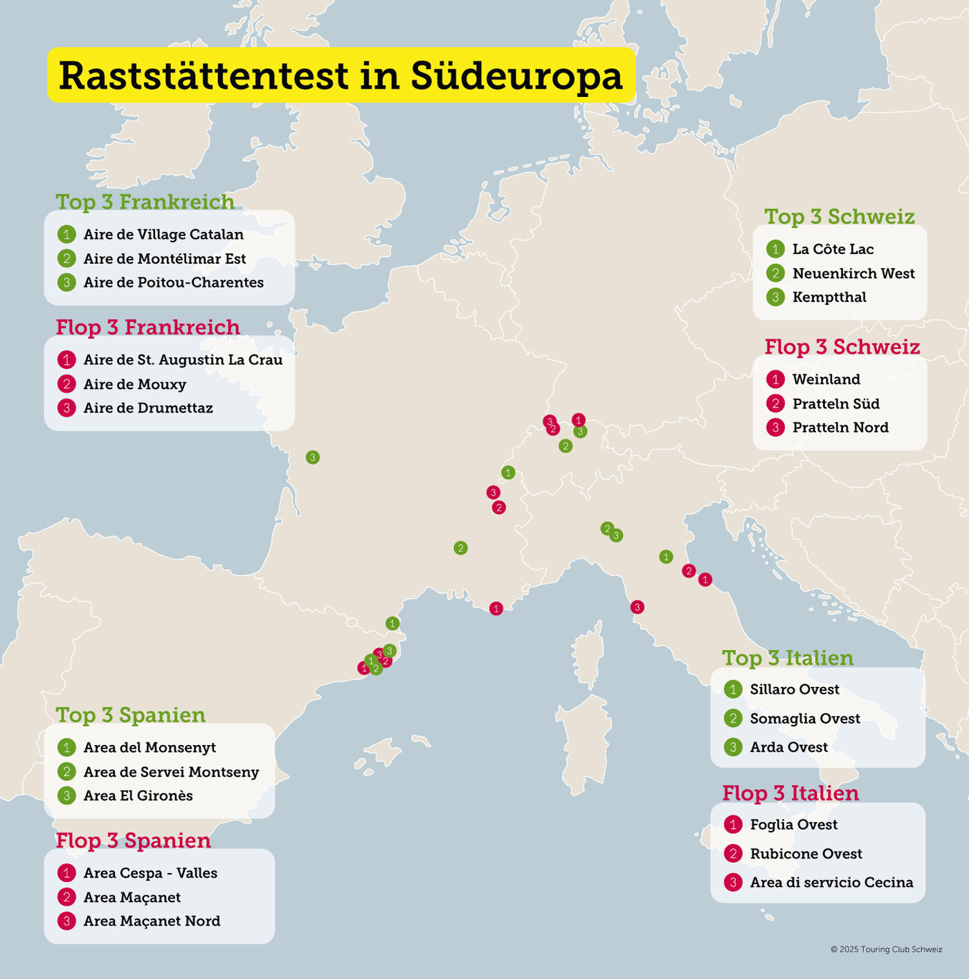 Übersicht über Raststätten in Südeuropa